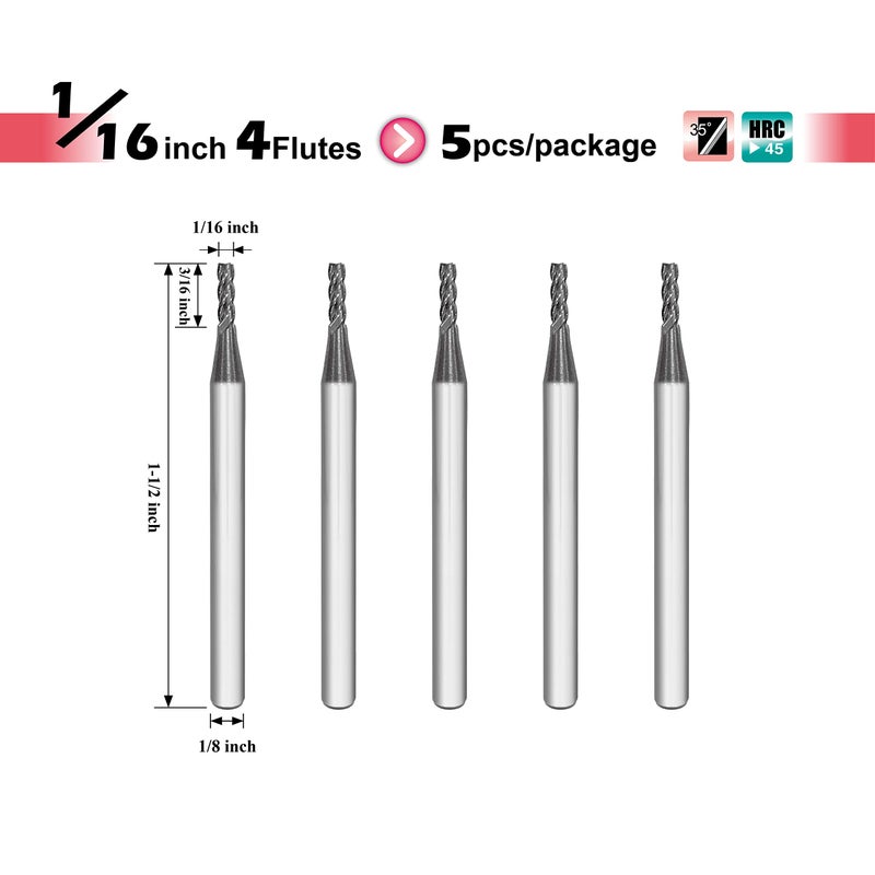 SPEED TIGER مطرقة نهاية مربعة من كربيد ميكروجرين SPEED TIGER - 4 شفرات - ISE1/16 4T (5 قطع، 1/16") - لتفريز الفولاذات السبيكية، الفولاذ المقسى، المعادن والمزيد - مجموعات بت المطحنة للهواة والمحترفين - Image 3